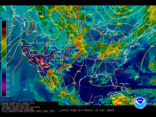 Latest United States (CONUS) surface analysis overlaid with IR satellite imagery